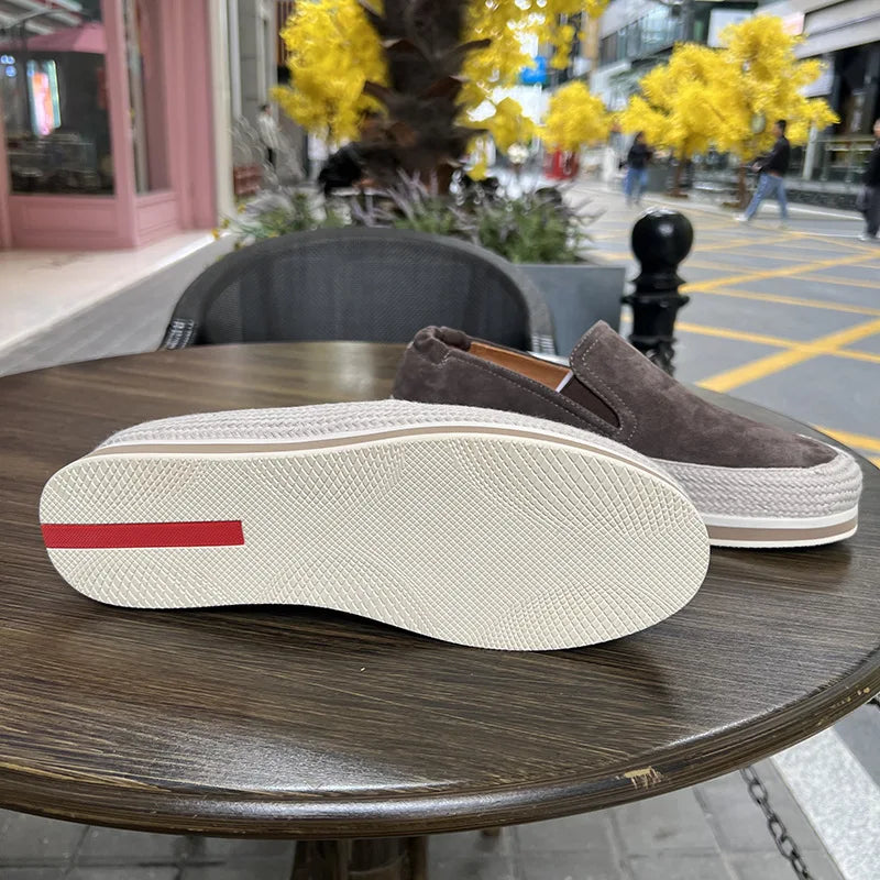 Solid Platform Leather Slip-On Sneakers