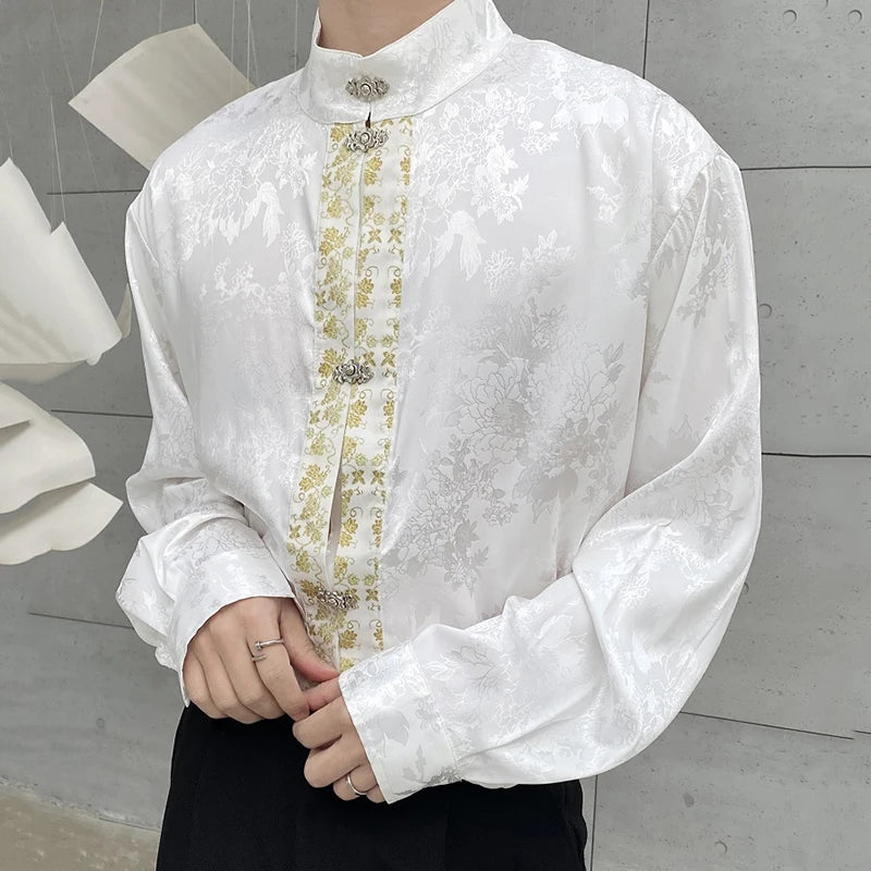 Jacquard Metal Button Stand Collar Shirt