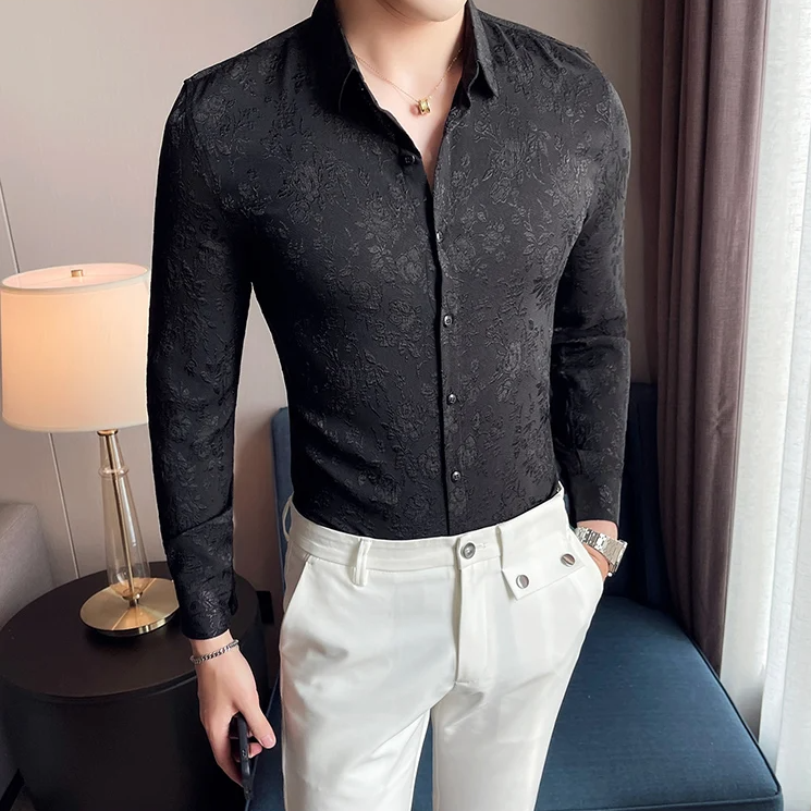 Floral Jacquard Slim Fit Fashion Shirt
