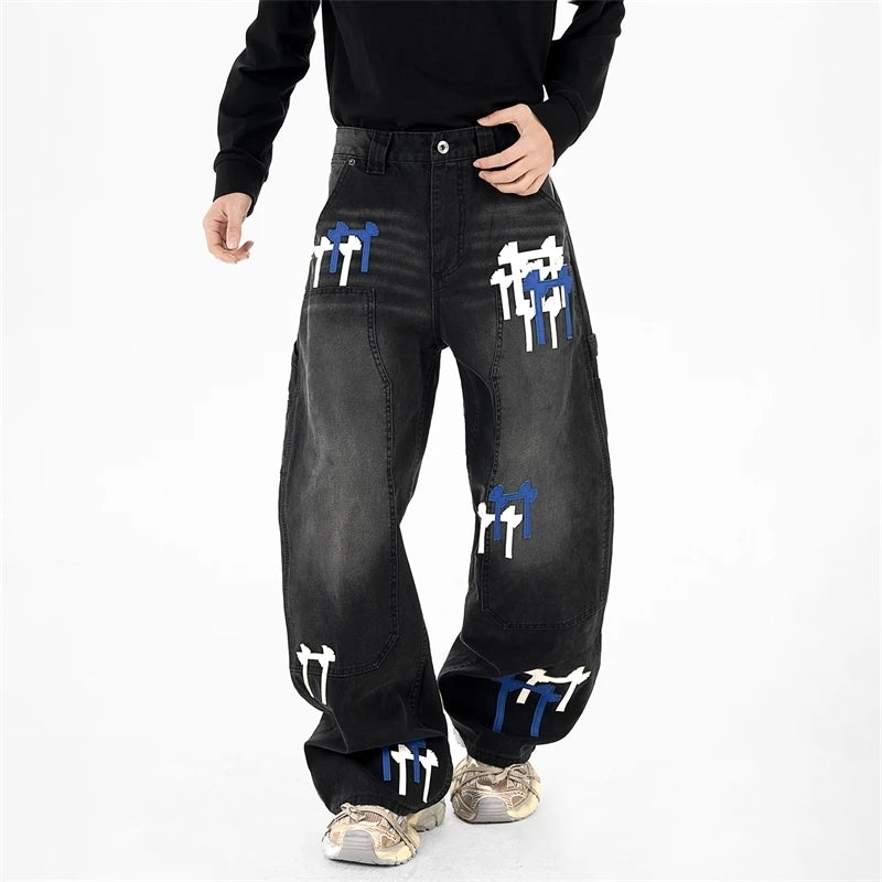 Colorblock Patchwork Washed Denim Jeans