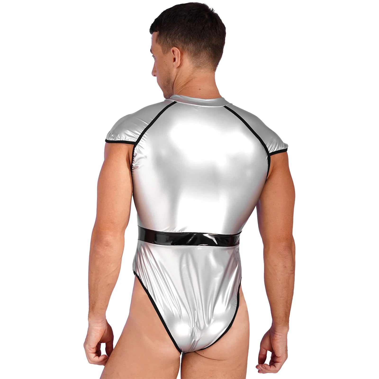 Zipper Front Shiny Solid Bodysuit