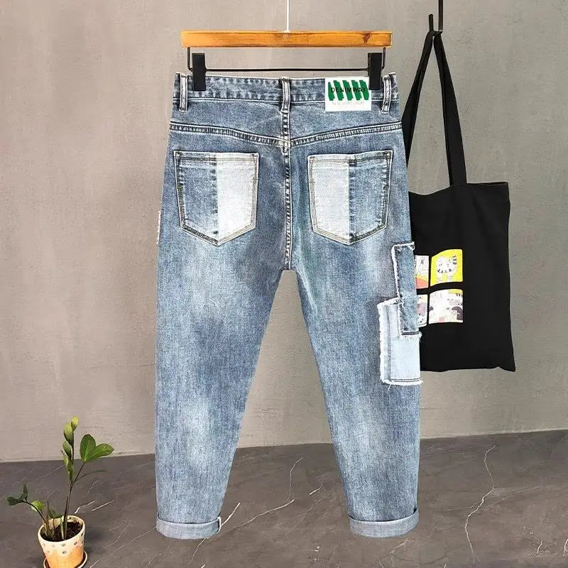 Patchwork Design Denim Men's Jeans