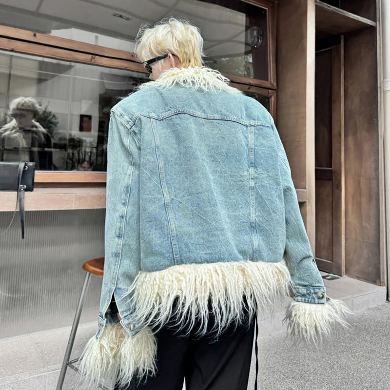 Denim Casual Fur Patchwork Jacket