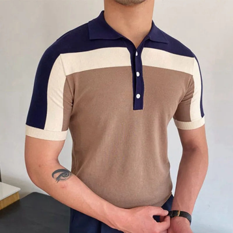 Khaki Color Block Knitted Polo Shirt