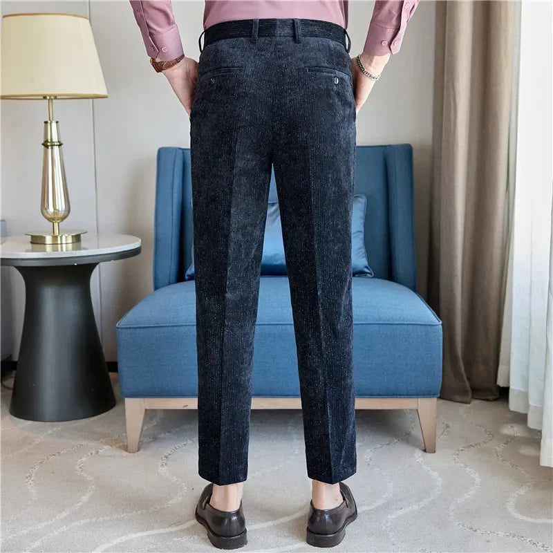 Velvet Solid Slim Fit Trousers