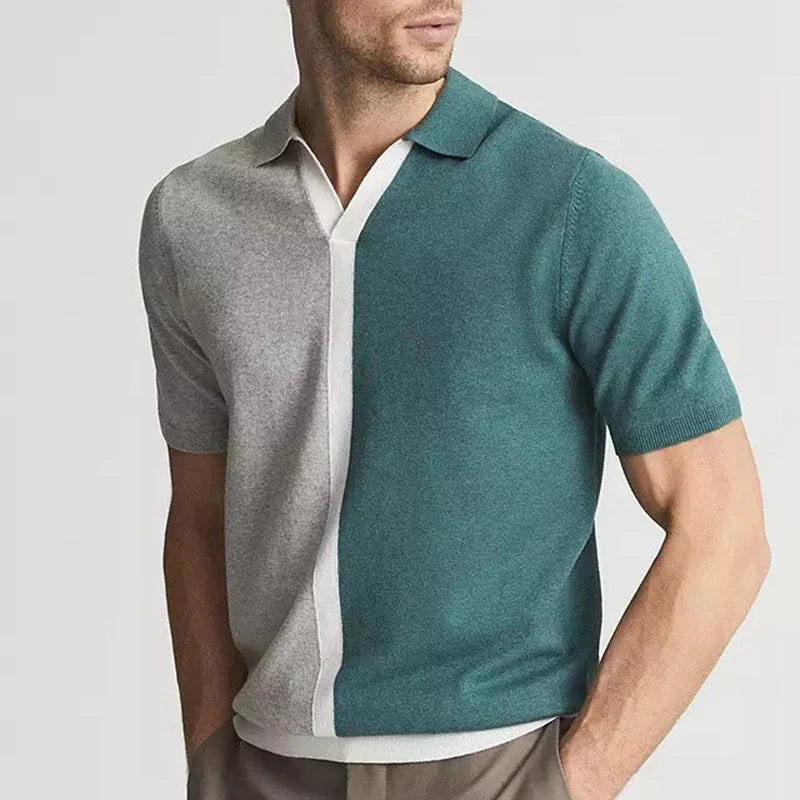 Casual Knitted Patchwork Colo Polo Shirt