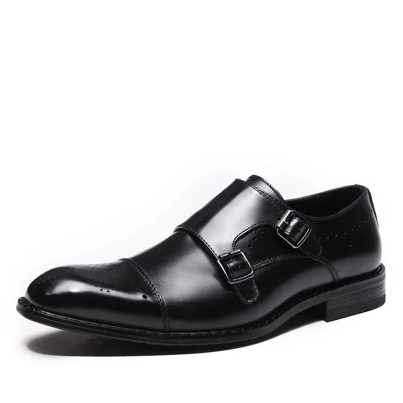 Double Buckles Wingtip Leather Shoes