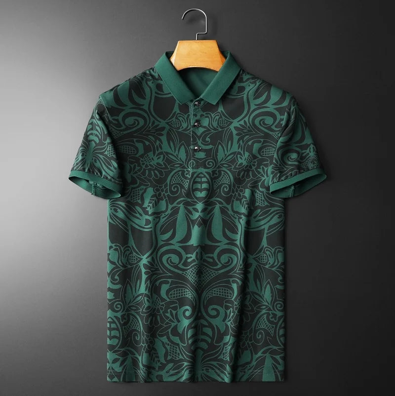 Geometric Pattern Polyester Polo Shirt