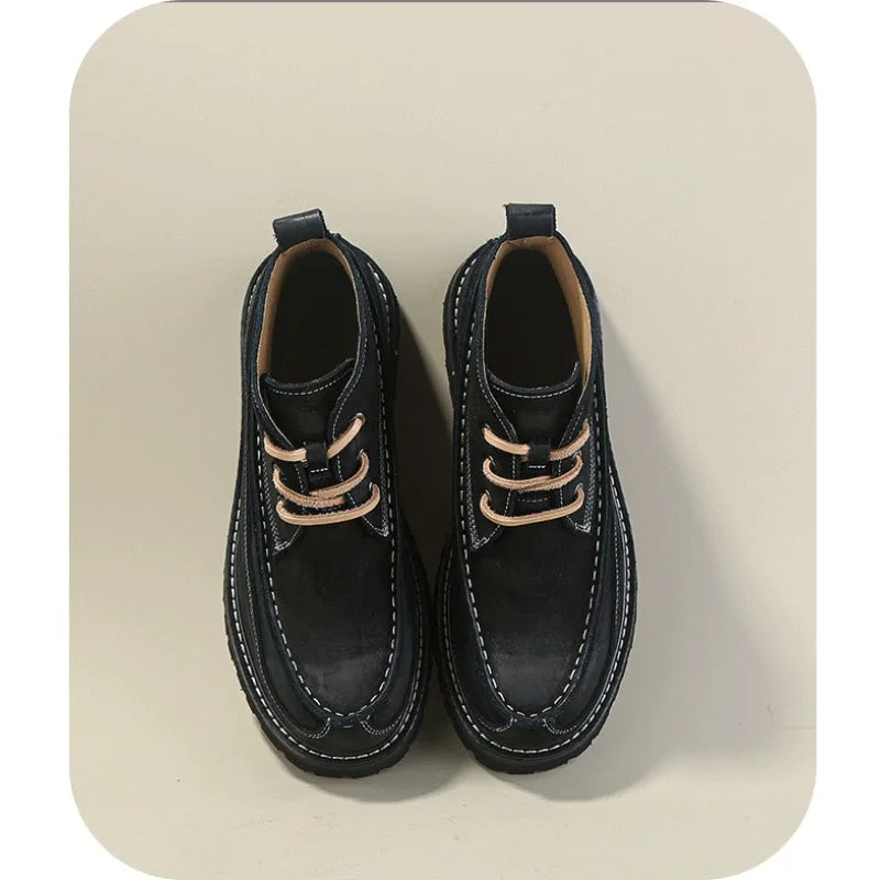 Rugged Style Leather High Top Boots