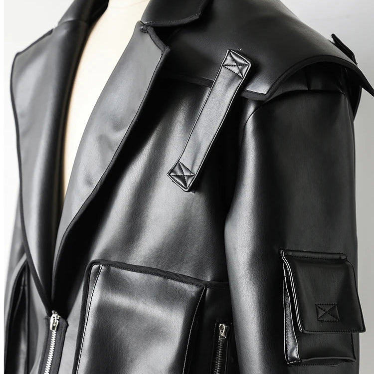 Black Soft Leather Multi Pockets Jacket