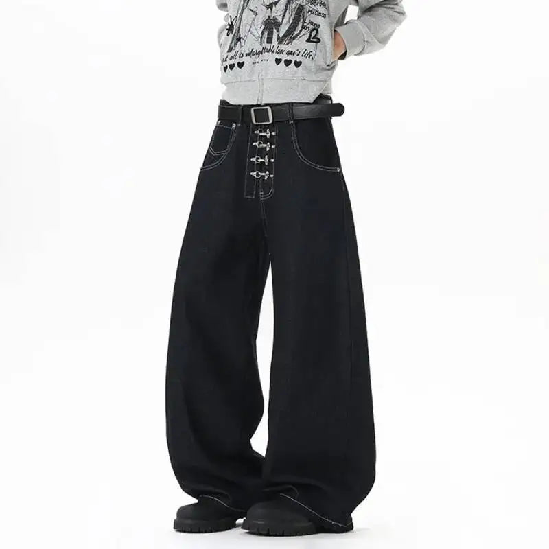 Color Metal Decor Wide Leg Jeans