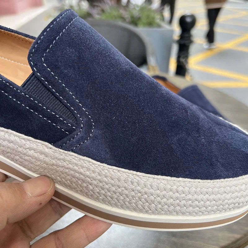 Solid Platform Leather Slip-On Sneakers