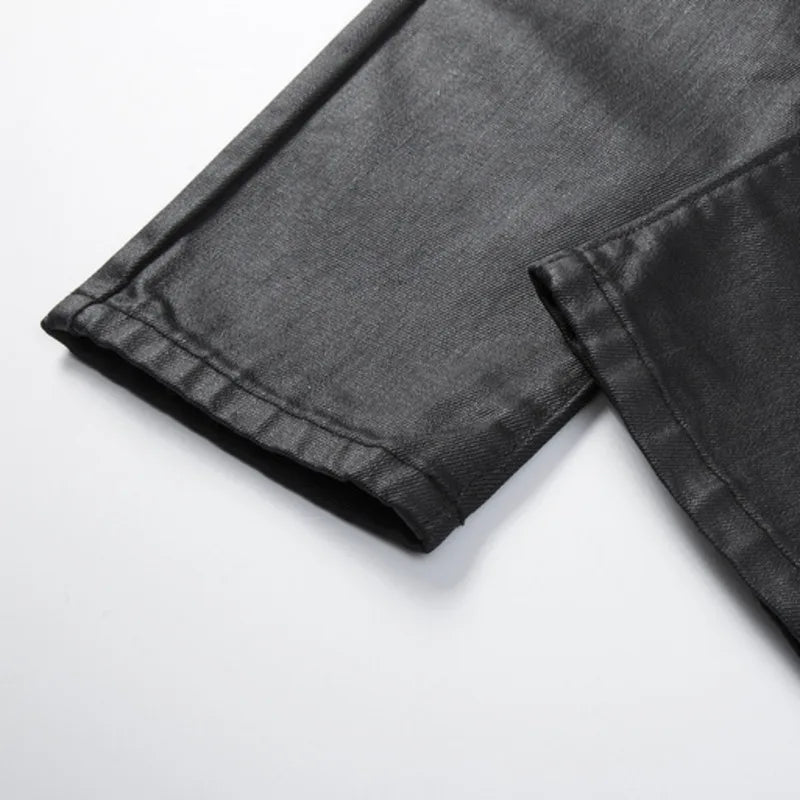 Black Solid Wax Coating Pants