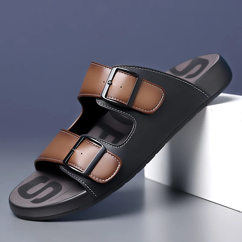 Comfortable Double Buckle Patent Leather Sandals