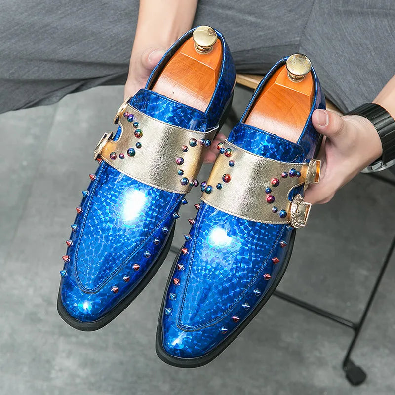 Luxury Blue Patent Leather Pointed Toe Shoes