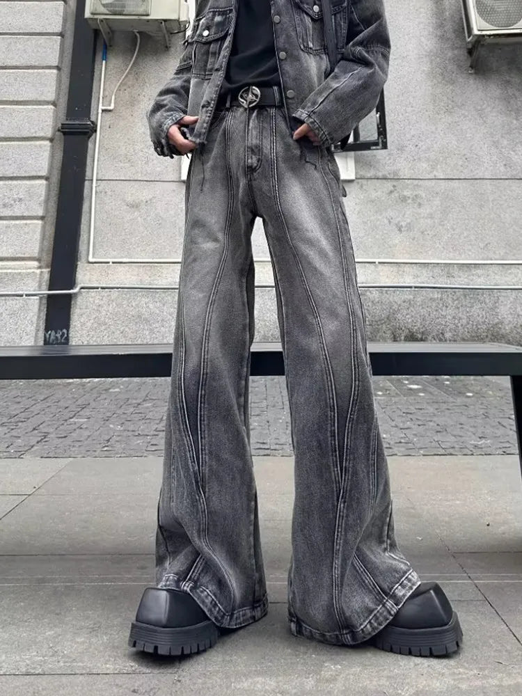 Y2K Streetwear Washed Grey Flare Jeans