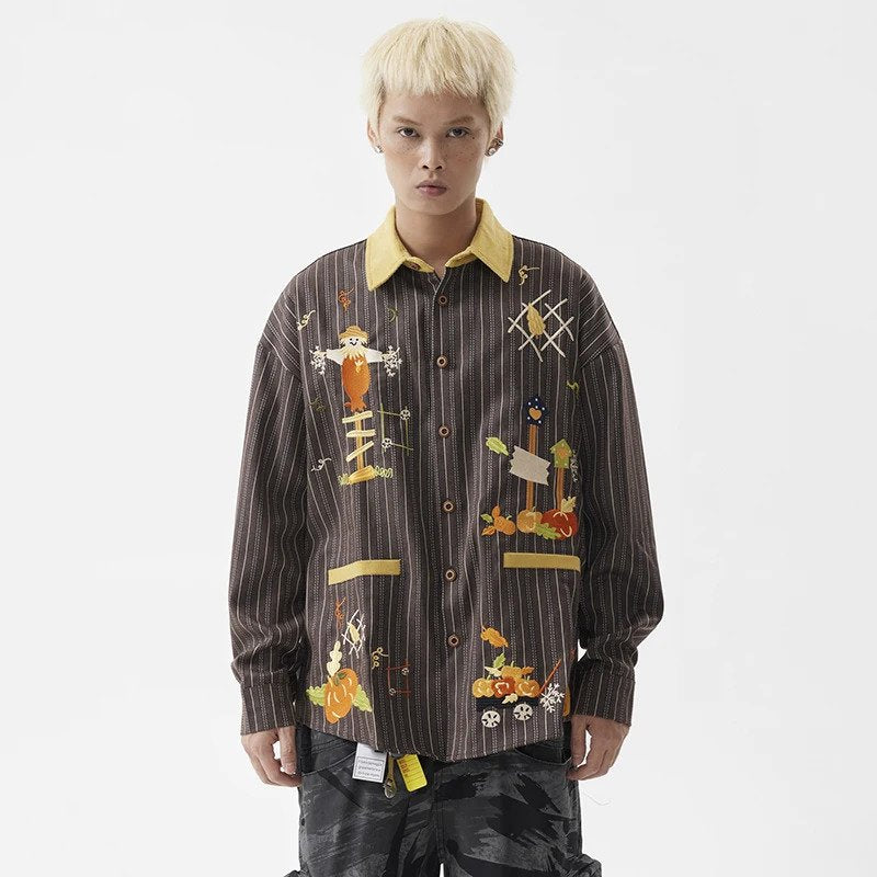 Embroidery Contrast Color Stripe Design Shirt