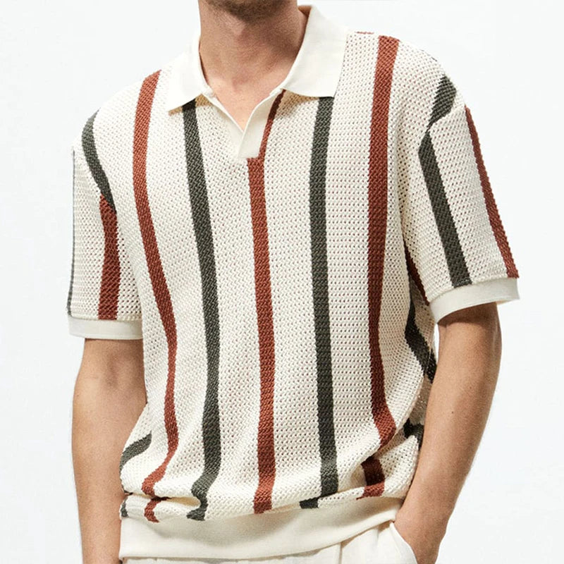 Striped Knitted Short-Sleeve Polo Shirt