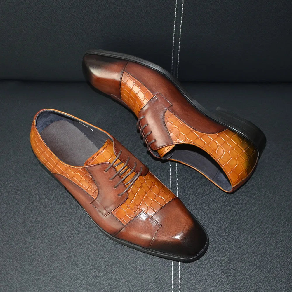 Patchwork Genuine Leather Men Dress Shoes