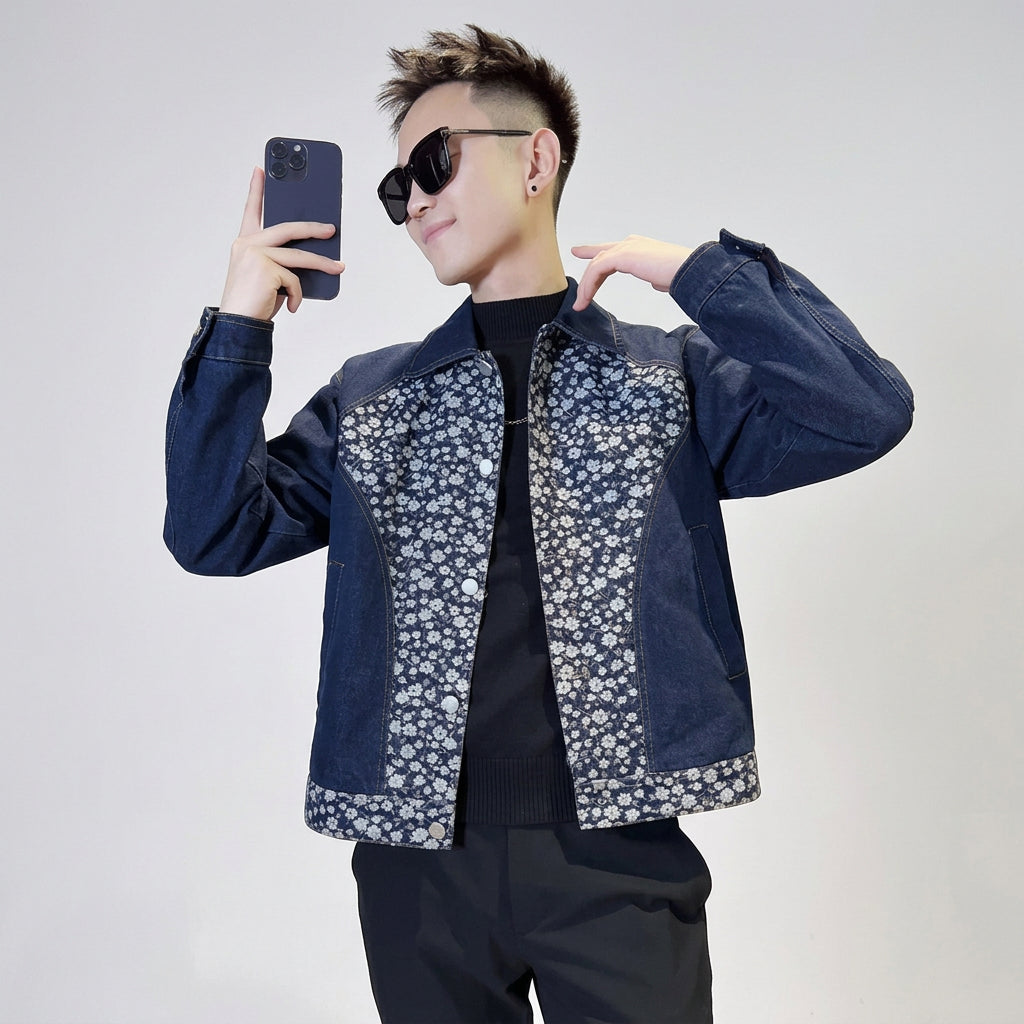 Retro Denim Floral Patchwork Jacket