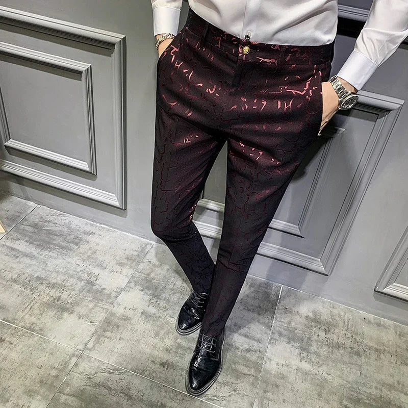 Fashion Retro Jacquard Slim Fit Trousers