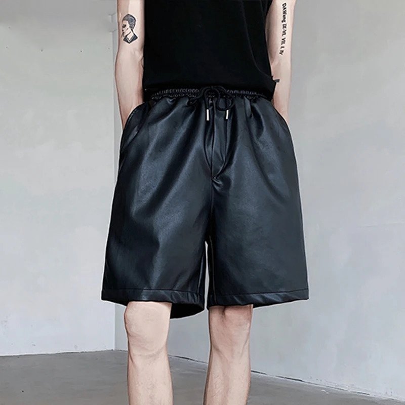 Black PU Leather Loose Shorts