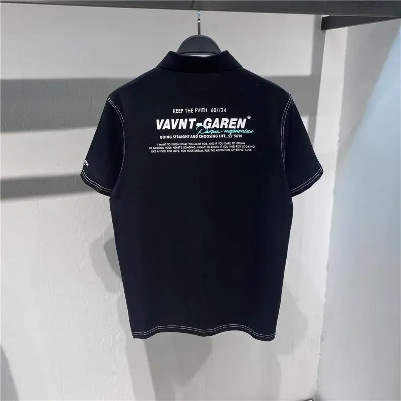 Black Embroidery Printed Polo Shirt