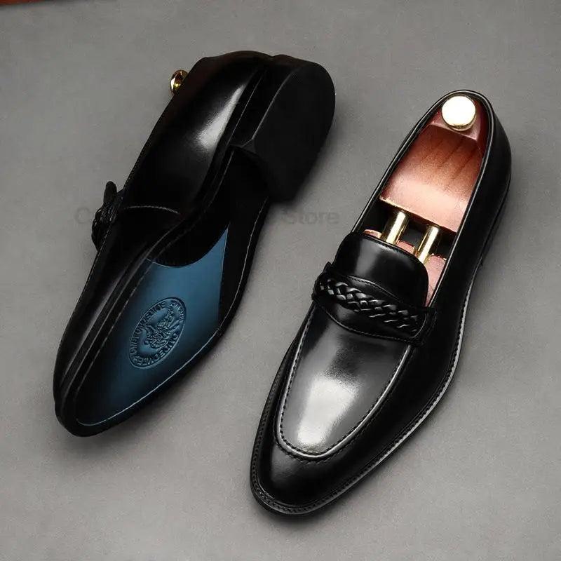 Black Chain Genuine Leather Loafers