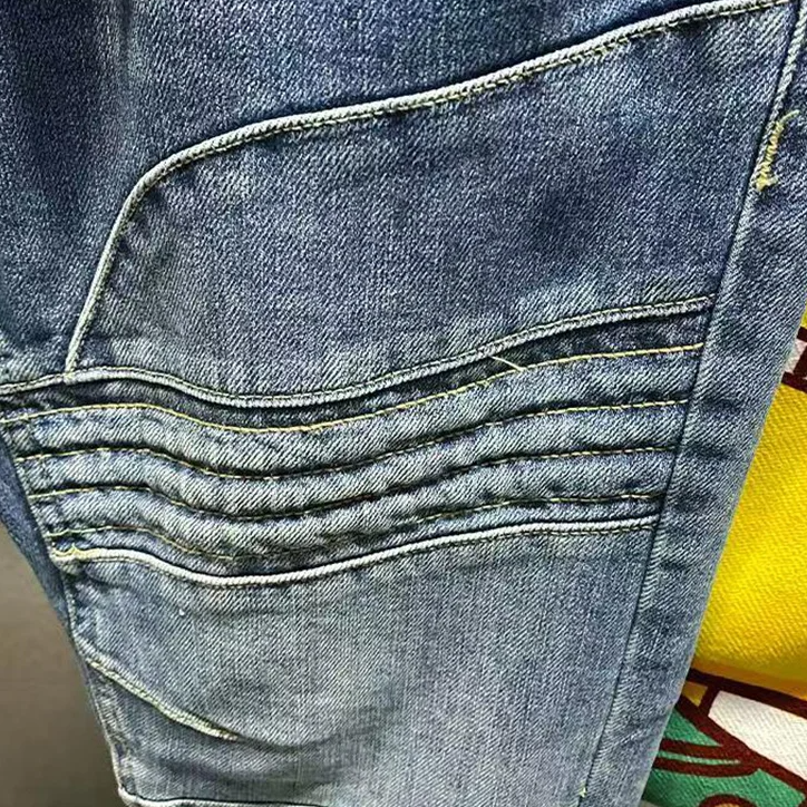 Washed Biker Denim Tapered Jeans