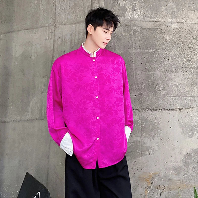 Chinese Contrasting Color Stand Collar Shirt