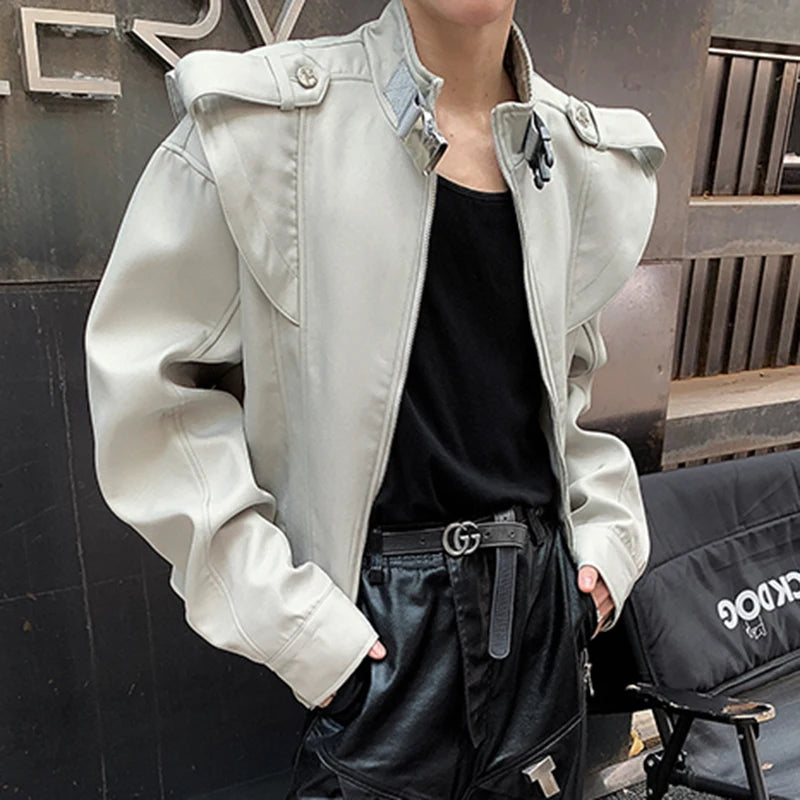 Solid Buckle Sharp Shoulder Jacket