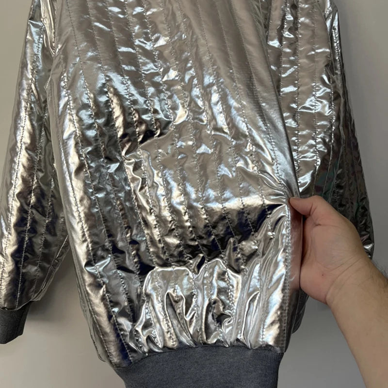 Metallic Gloss Decoration Loose Sweatshirt