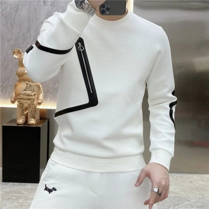 White Trendy Zipper Patchwork Sweater