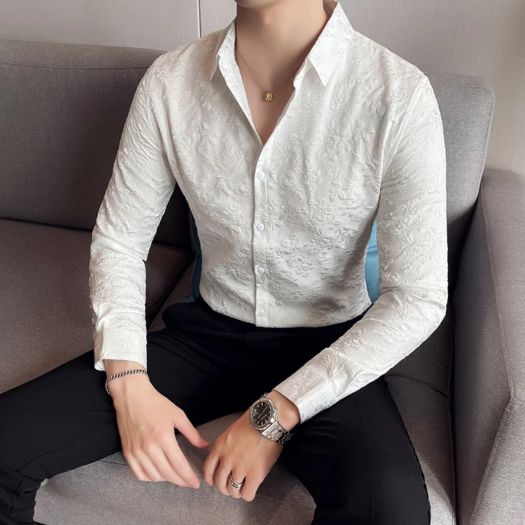 Floral Jacquard Slim Fit Fashion Shirt