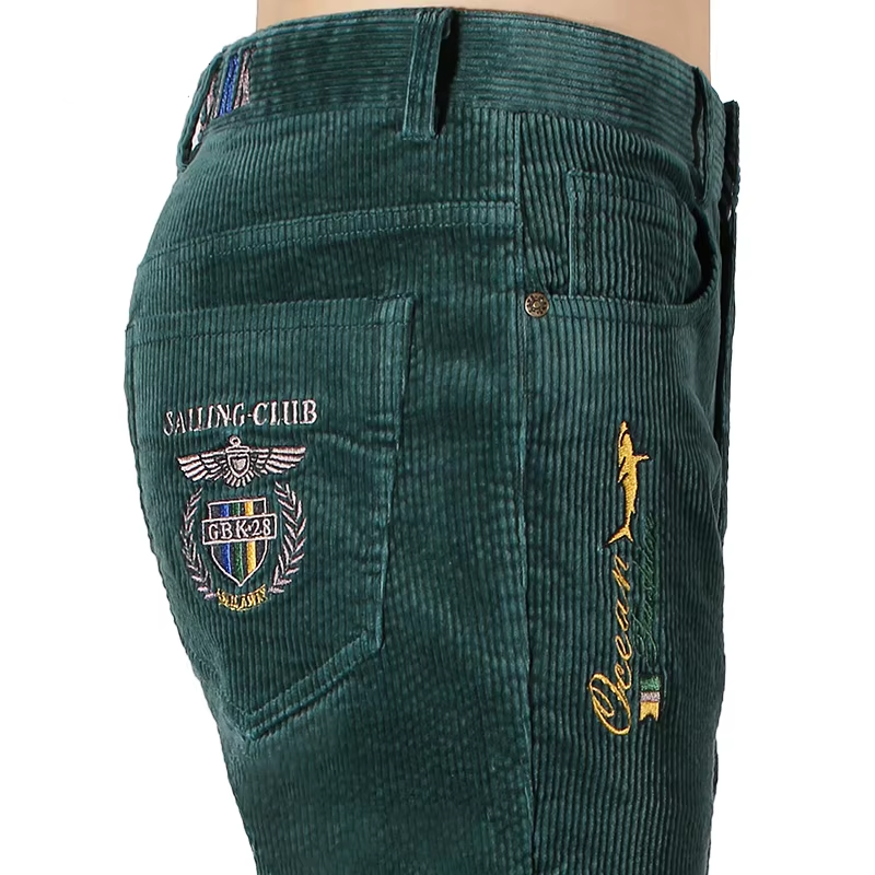 Letter Embroidered Solid Corduro Straight Jenas