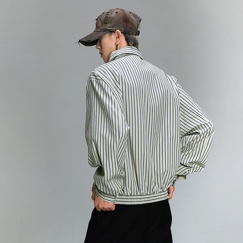 Stripe Lapel Zipper Design Jacket