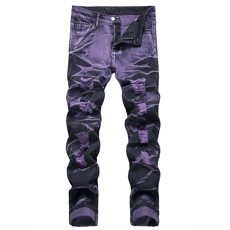 Purple Black Washed Ripped Jeans