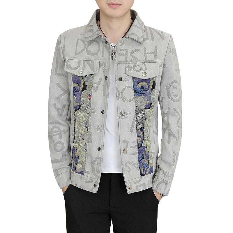 Letter Bear Printed Patchwork Jacket