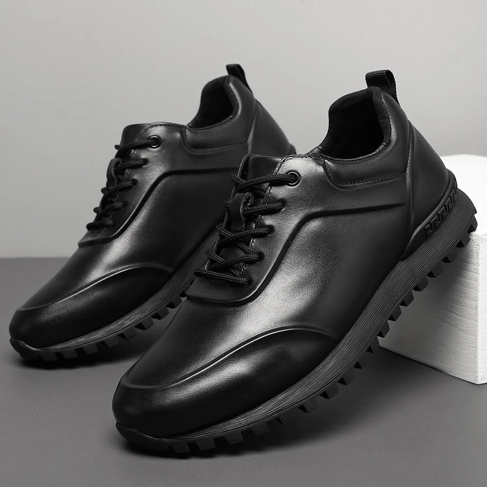 Black Solid Color Elegant Leather Sneakers