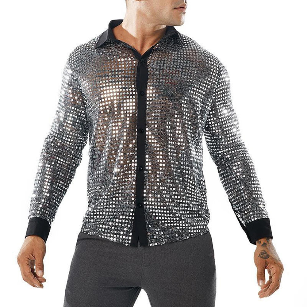 Sparkly Black End Retro Sequins Shirt