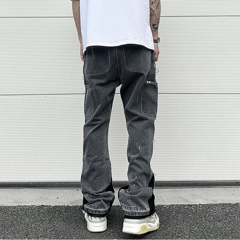 Patches Splashed Ink Black Flared Jeans