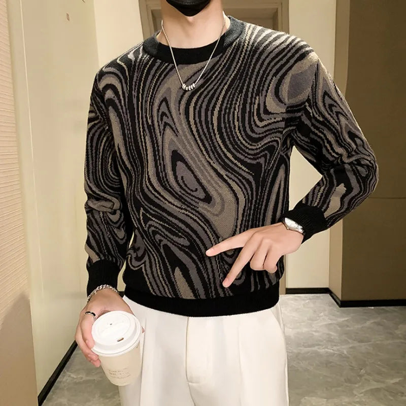 Abstract Knitted Round Neck Sweater