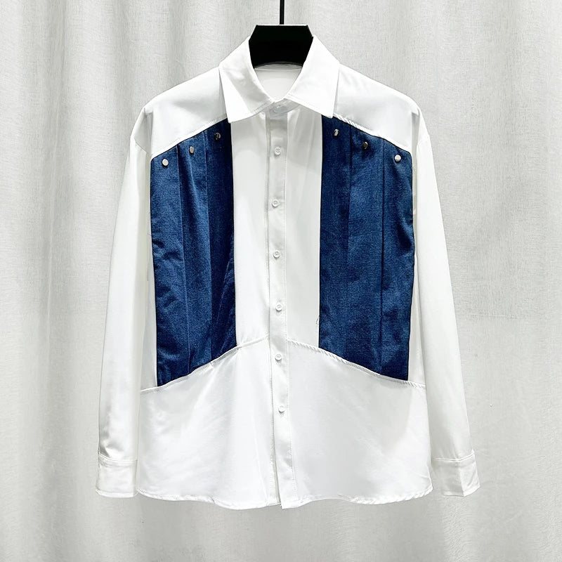 Fashionable Patchwork Denim Shirt