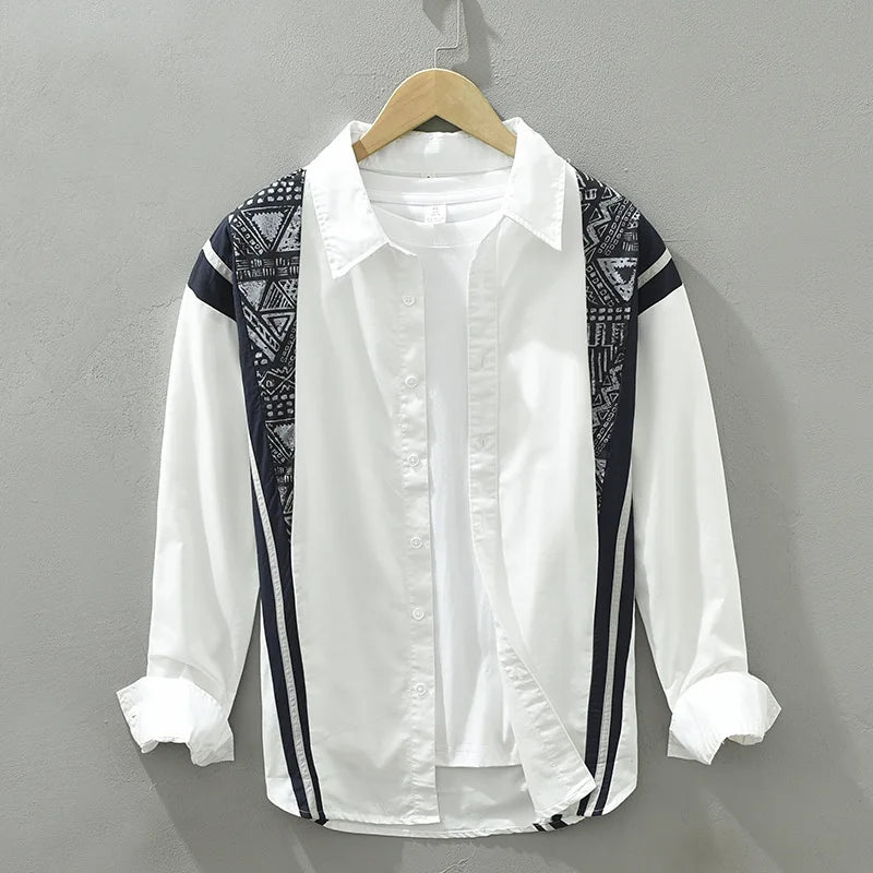 Solid-Patchwork Printed Cotton Shirt