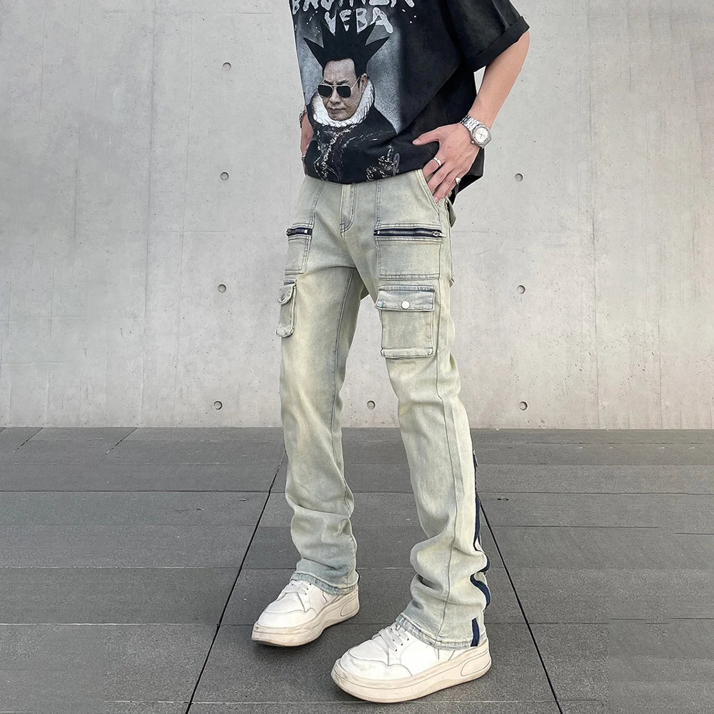 Multi-Zippers Streetwear Slim Fit Jeans