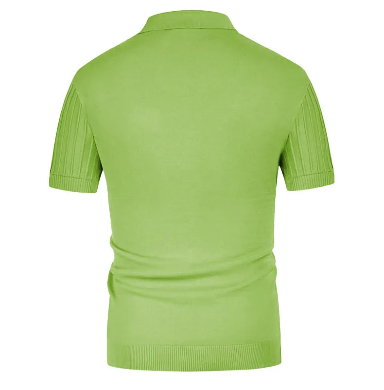 Striped Knitted Short Sleeve Polo Shirt