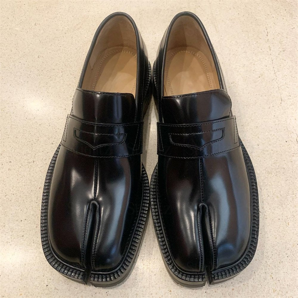 Square-Toe Leather Platform Tabi Loafers