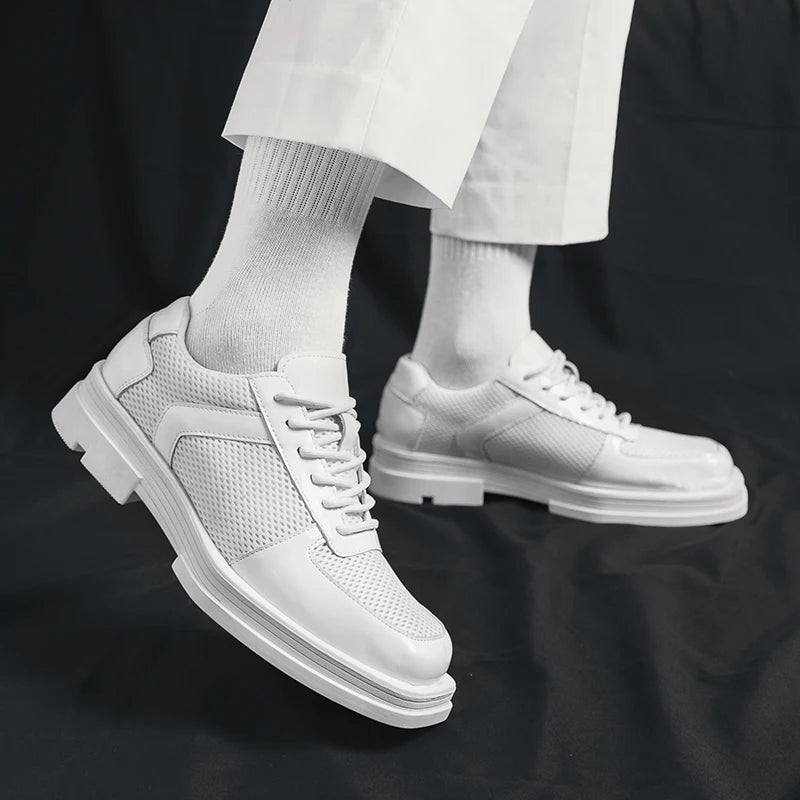 Minimalist Square Toe Mesh Leather Sneakers