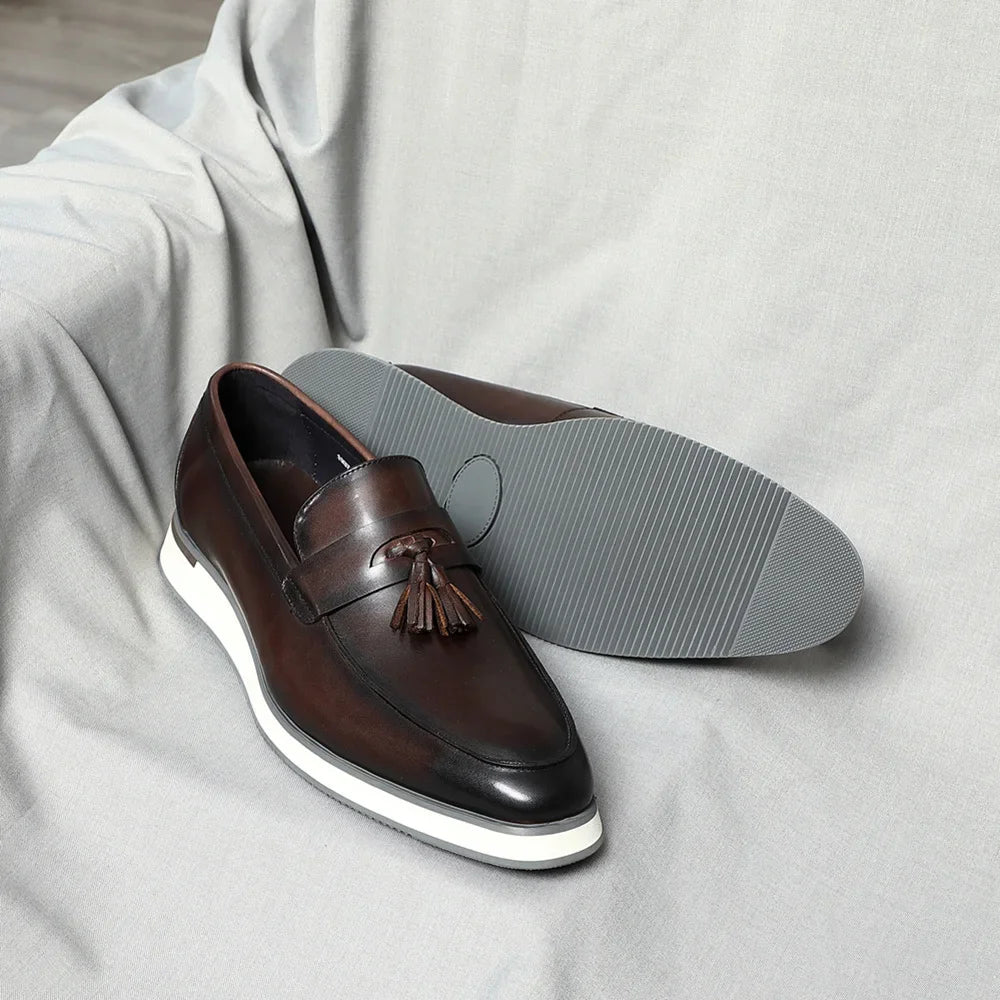 Genuine Leather Tassel Penny Loafers