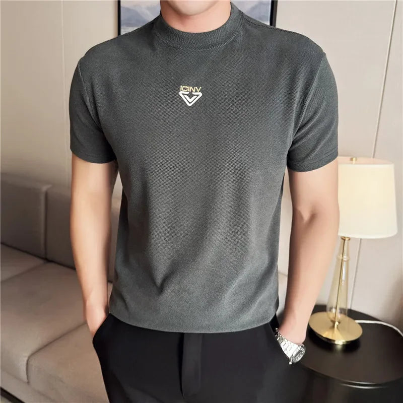 Mini Embroidery Round Neck Men's T-Shirt